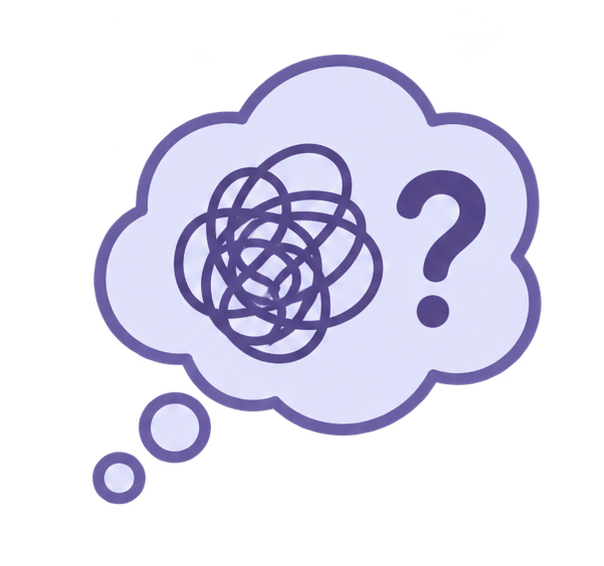 Thought bubble illustrating confused and uncertain thoughts