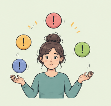 Person feeling overwhelmed while managing multiple tasks with ADHD