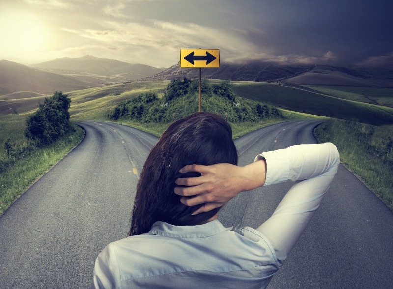 the person not sure which way to go letting her executive function helping her to make desisions