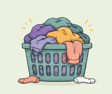 Overflowing laundry basket representing unfinished household tasks caused by ADHD executive functioning difficulties